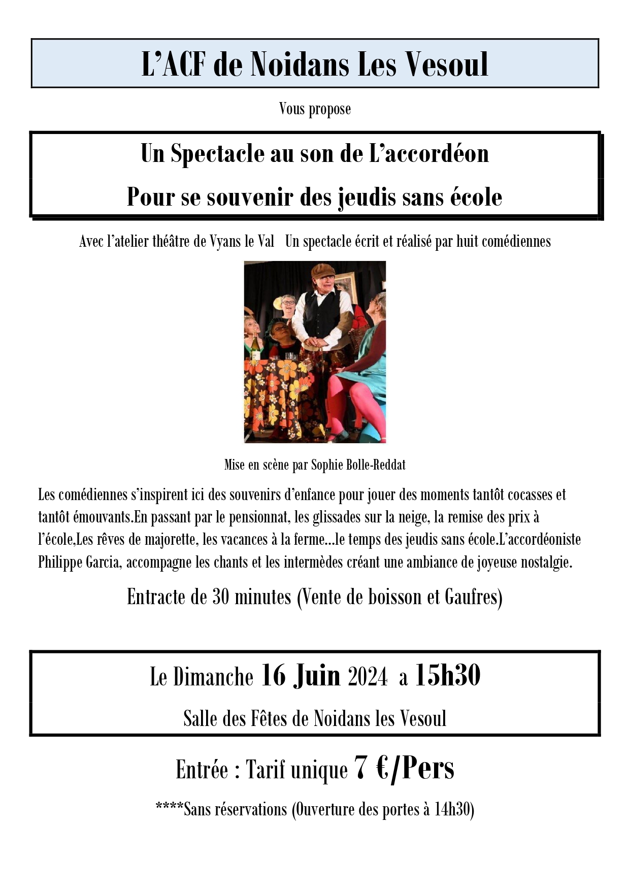 Spectacle au son de L' accordéon le dimanche 16 juin 2024 à la salle des fêtes de Noidans-lès-Vesoul